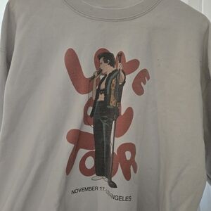 Men's Graphic Crewneck Sweater - Light Gray with Red Print